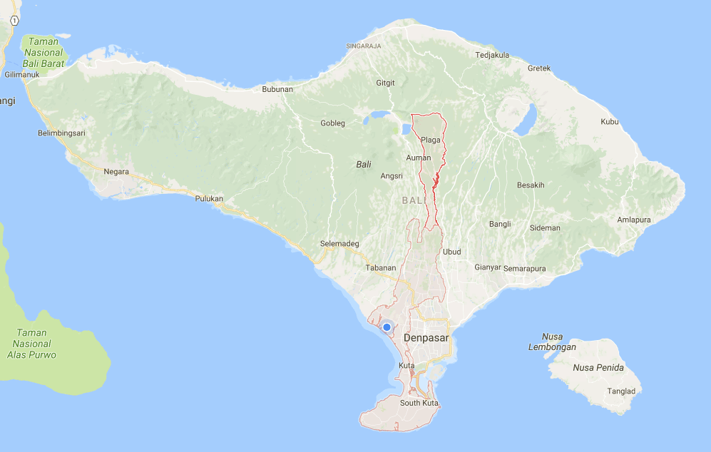 Animation showing the borders of all six districts within Badung Regency